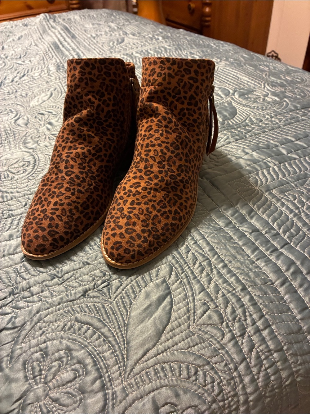 Leopard Print Ankle Booties in Brown - Women's Suede Zip Booties